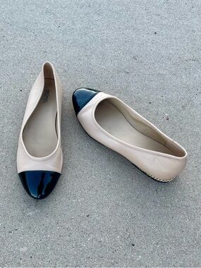 Michael Kors Sabrina Ballet Flats Womens 8.5 Nude Black Cap Toe Chain Shoes